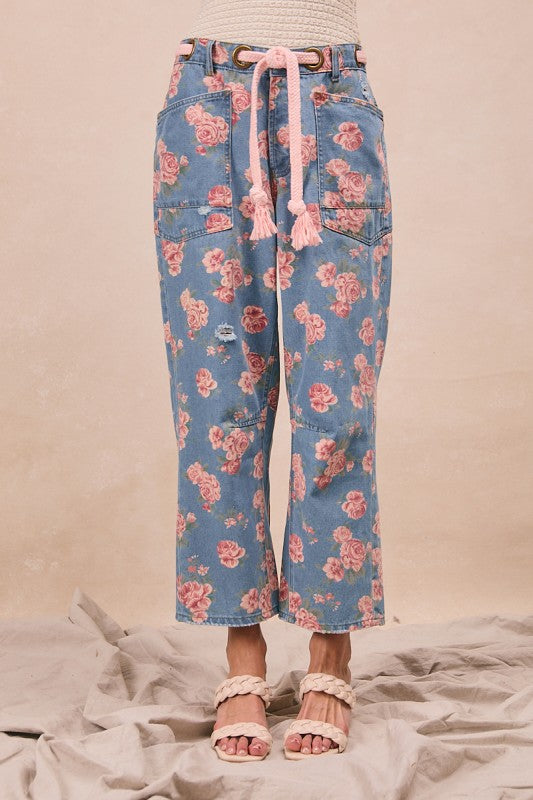 Mineral Washed Braided Belt Pants