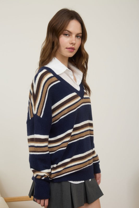 Multicolor V Neck Sweater