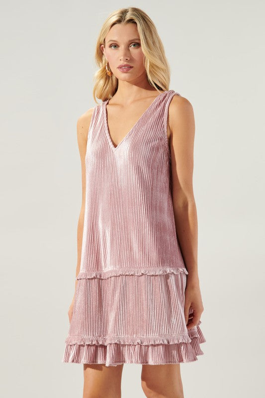 Pleated Velvet Trapeze Dress