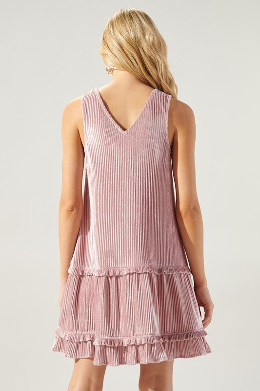 Pleated Velvet Trapeze Dress