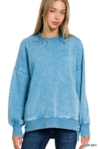 Acid Wash Fleece Pullover - Blue