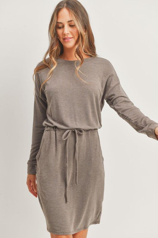 Solid Terry Long Sleeve Dress
