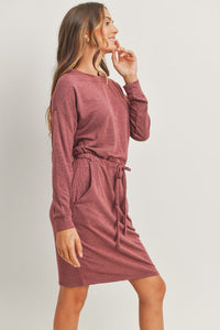 Solid Terry Long Sleeve Dress